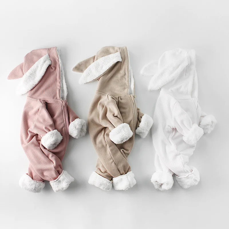 

Wholesale Winter Girls Boys Thicken Jumpsuits Hooded Cotton Warm Rompers 0-2t