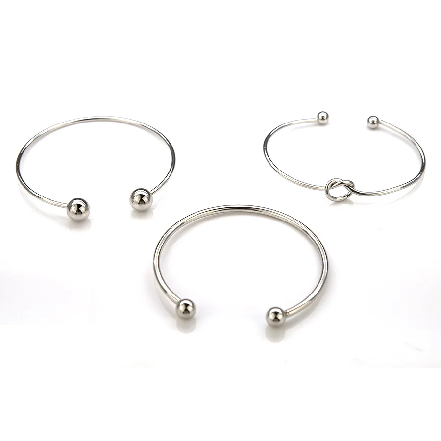 

Silver Bangles Open Bangle with Double Round Clasp Fit for European DIY Beads Famous Brand Basic Cuff Bangle, As the picture