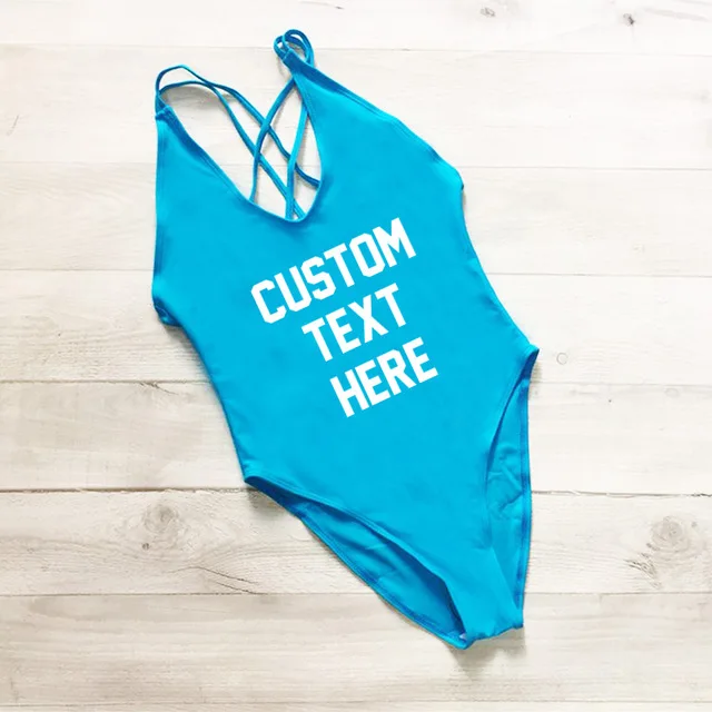 

Custom Solid Texts One Piece Swimsuit Women Swimwear Bathing Suit monokini Beach WearSwim Suit, 8 color