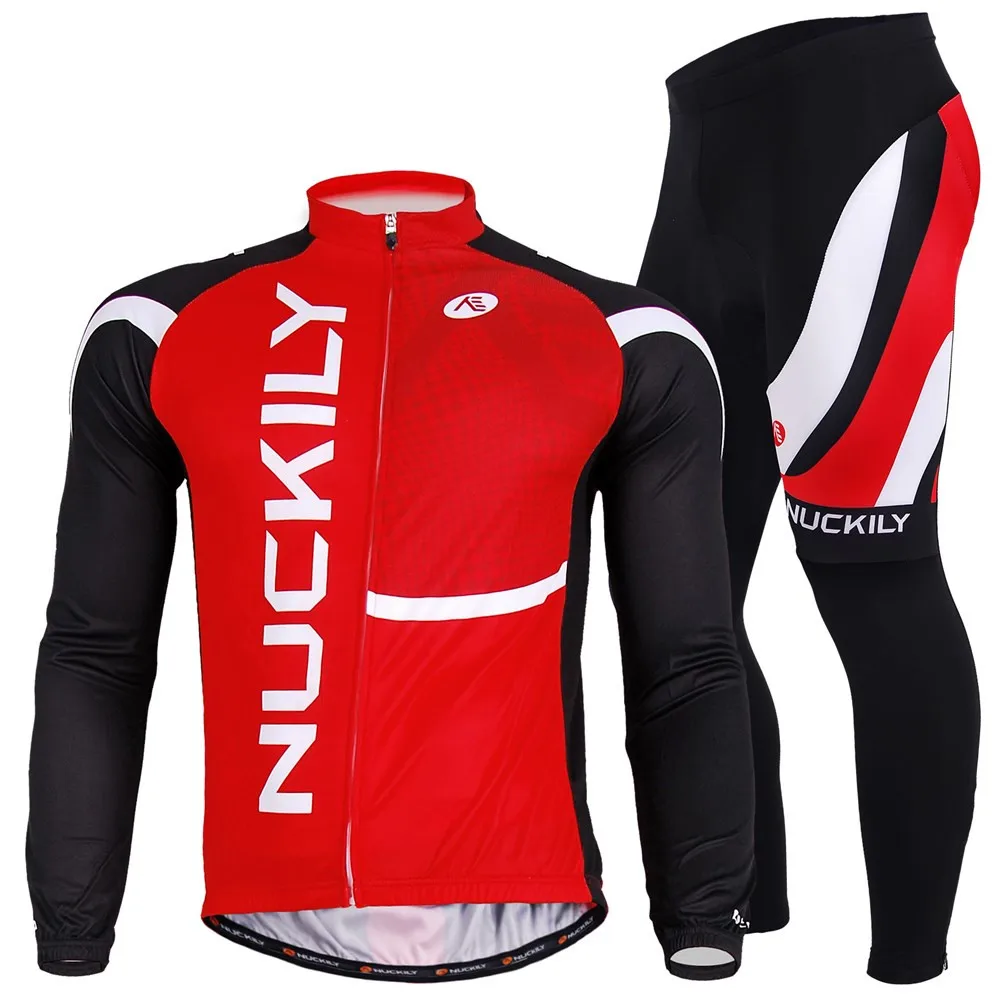 

NUCKILY factory price men's bike clothing jersey bicycle shirts waterproof cycling long pants 3D padded, Red