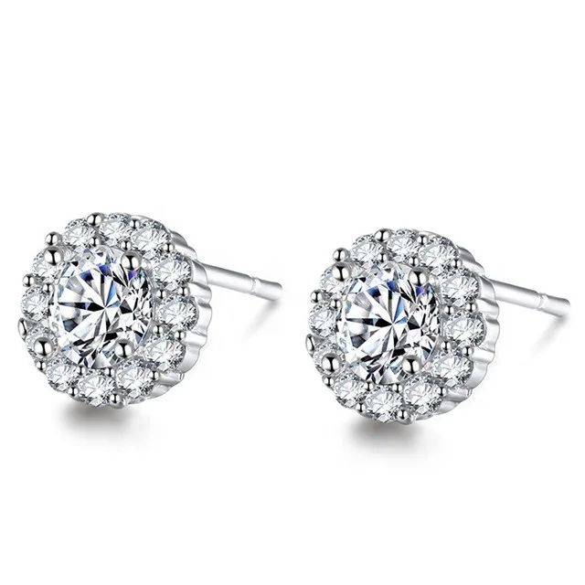 

Round Cubic Zirconia Wedding Stud Earrings Women Copper Jewelry Color Pendientes Acero Inoxidable Mujer
