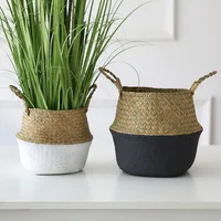 

Nature Plant Woven Pot Nursery Laundry Bag Decor Organizer Seagrass Belly Foldable Storage Basket