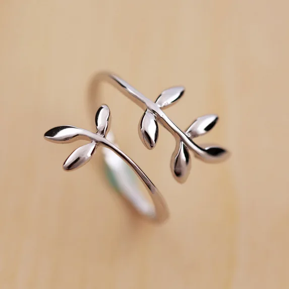

women white gold hot new style leaves 925 silver ring opening ring lyr0261