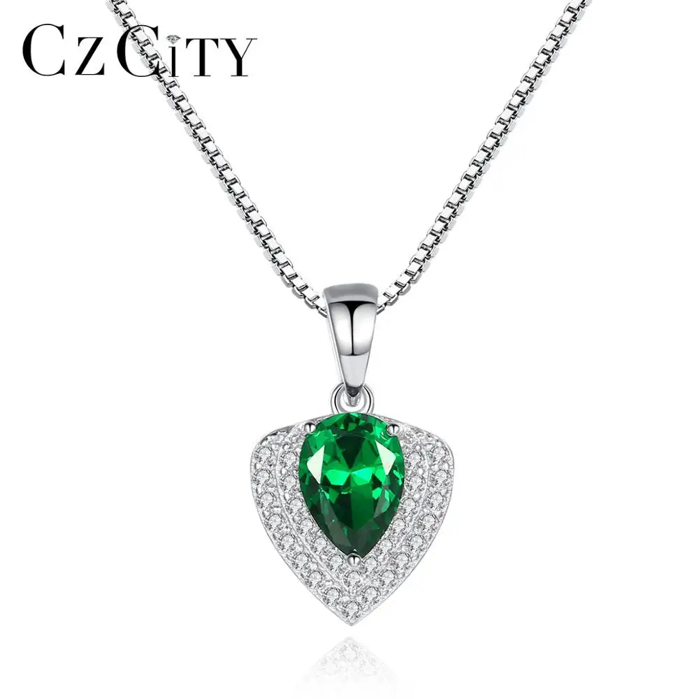 

CZCITY Luxury Sterling Silver Necklaces Water Drop Gemstone Pendent Necklace Mini CZ Paved Jewelry for Women