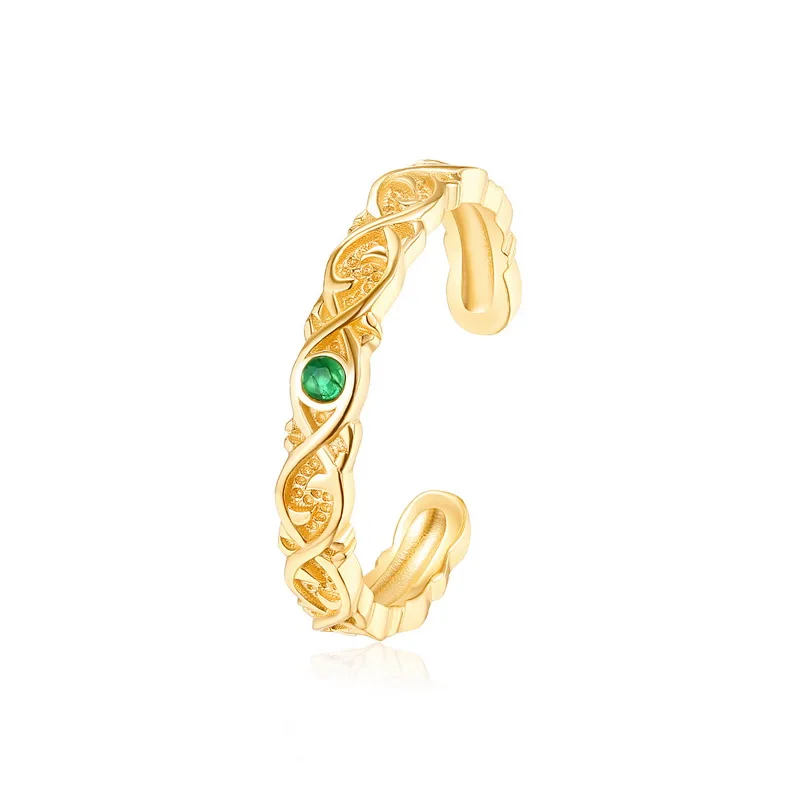 

Turkish gold plated jewellery natural emerald Sterling silver Ribbon shape ring, Picture