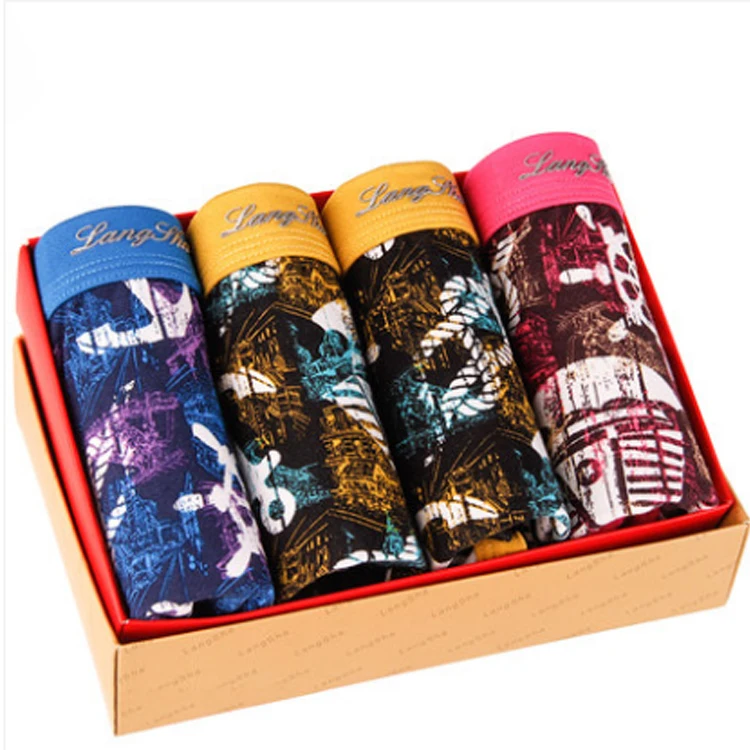 

print ice silk breathable waist four corner boxer New design men's comfortable sexy boxer, Yellow;blue;purple;black