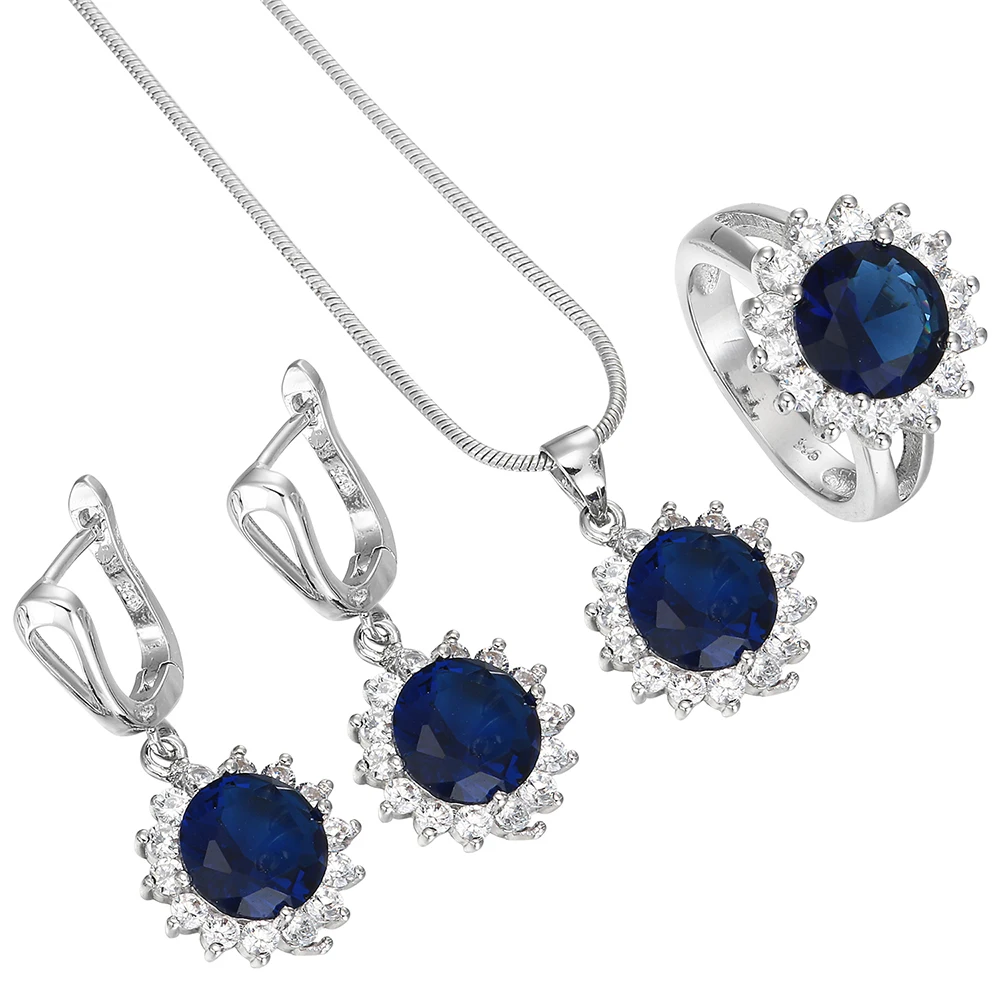 

2018Jewelry set earrings and necklace AAA zircon Sunflower shape plating silver luxury bridal jewelry set wholesale, Green/blue/red/black/colorful