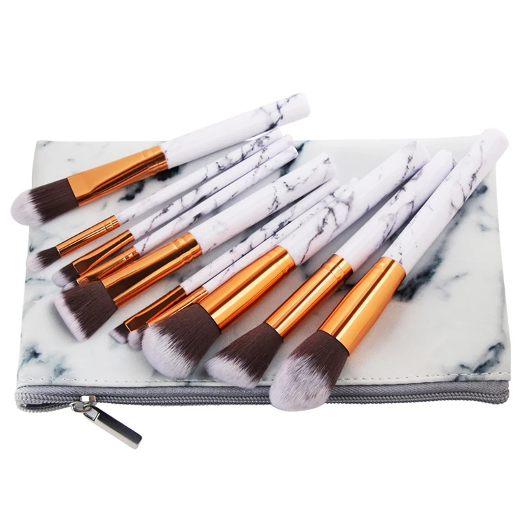 

10 Piece White Marble Beauty Makeup Brushes Set, White marble handle