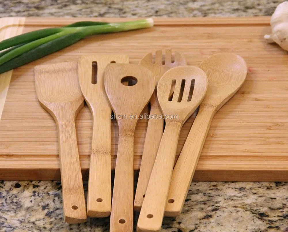 Bamboo Dinner Set Kitchen Cooking Utensils Set 7 Bamboo Spoons And