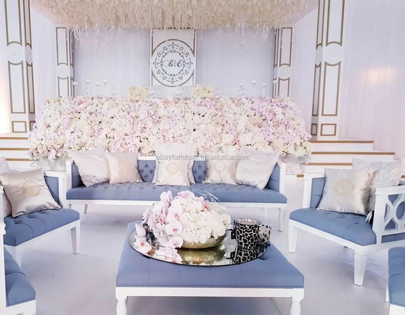 French Provincial Style Wooden Frame Fabric Event Rental Chair For