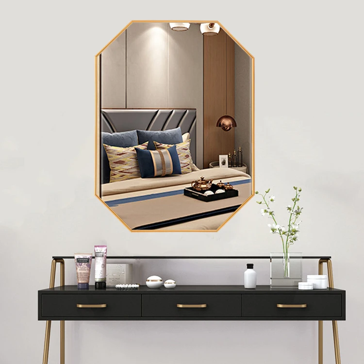 

Wholesale Geometric Shape Gold Octagonal Bathroom Hotel Environmental 60x80CM Wall Hanging Mirror
