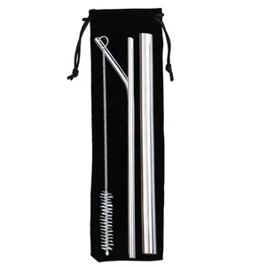 Free Sample colorful reusable stainless steel metal drinking straw set