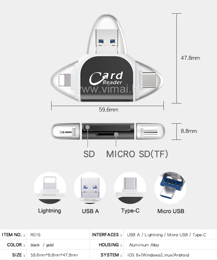 SD TF memory card iDragon all in 1 metal otg card reader oem logo from shenzhen factory - ANKUX.COM