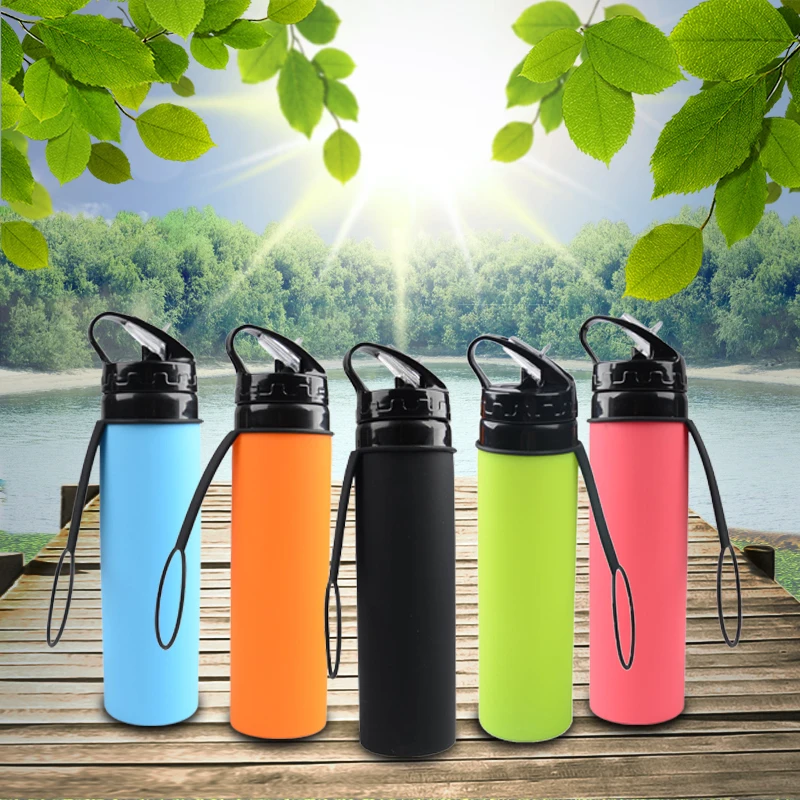 600ML squeeze clear sports insulated folding silicone water bottle