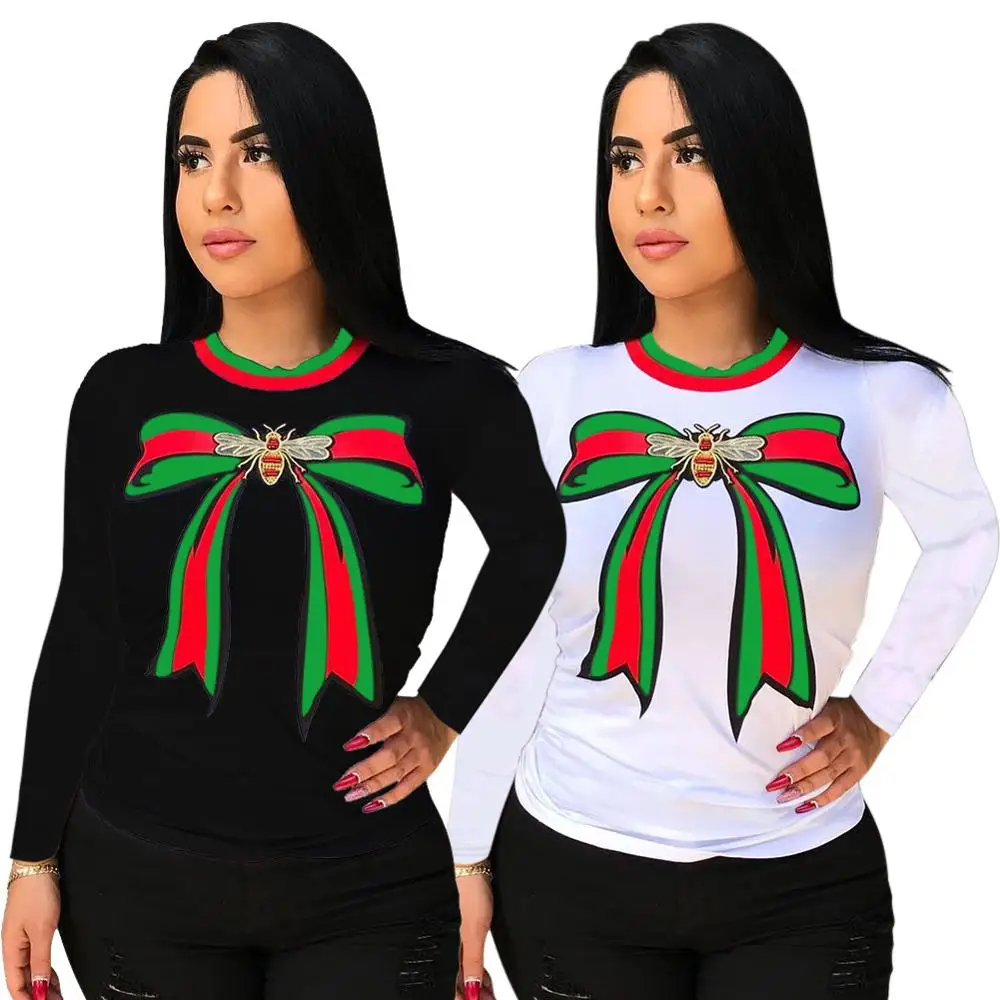 

FM-Y115 Factory summer casual short print long sleeve T-shirts for women, As pictures