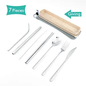 Image of China wholesale custom logo reusable 7 piece stainless steel travel cutlery set