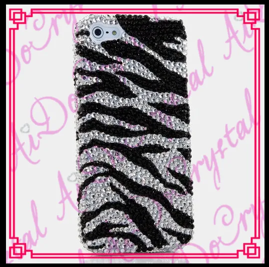 Aidocrystal white and black Leopard grain bling crystal jeweled cell phone covers