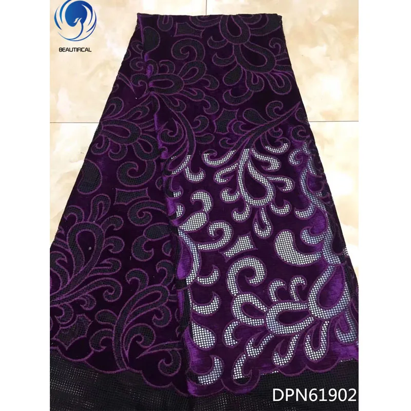 

Beautifical African velvet lace fabric purple super soft velvet fabric DPN619, Grey;purple;pink;black;royal blue;green