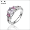Silverwill Hot sale 925 sterling silver princess cut pink and white CZ three stone ring