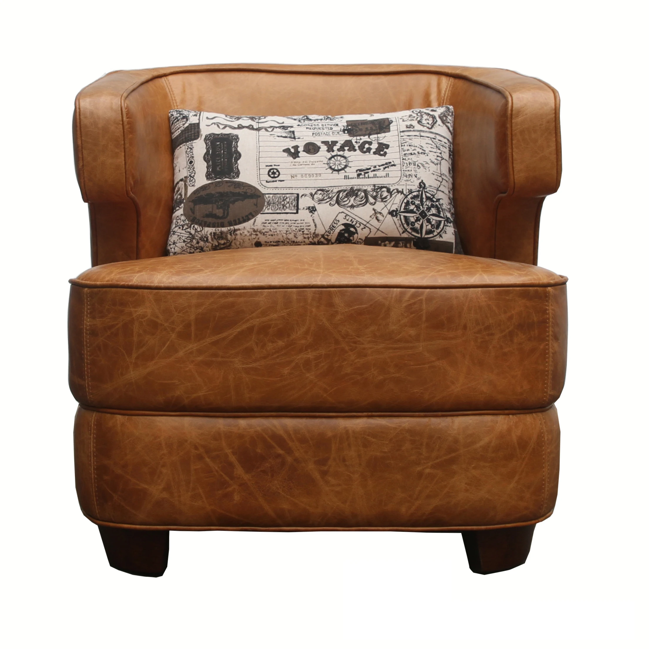 Vintage Brown Top Distressed Leather Club Chair With High Quality Cushion For Living Room Lobby
