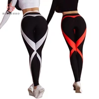 

Hot Style Red And White Striped Women Fitness Yoga Wear Sexy Xxxl Fitness Yoga Pants With Black Mesh