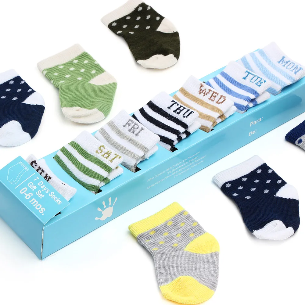 

Hot selling seven days newborn baby socks week baby socks 7 pairs in one set, As for pictures