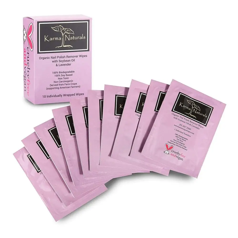 
organic nail polish remover wipes with soybean oil and lavender 