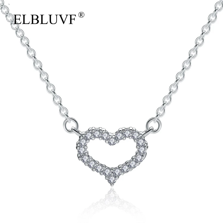 

ELBLUVF Free Shipping Women Girl 925 Sterling Silver Paved Zircon Wedding Heart Design Pendant Necklace