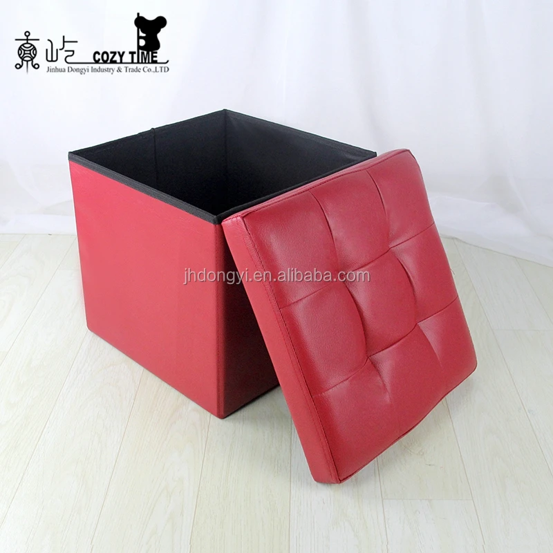 
38x38 x38cm Red Large Storage Faux Leather Ottoman Bench Pouffe Box Stool Black Foldable organizer Sofa Home Furniture 