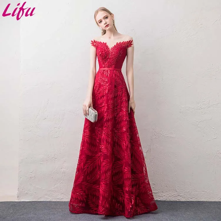

Lifu Formal Lace Bridesmaid Dresses Long Party Evening Dresses Lady Elegant, Red/navy