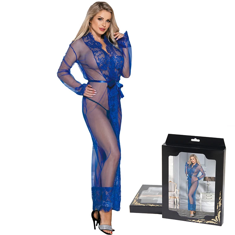 

4 colors ankle length mesh robe with belt wholesale satin robe, Black;white;blue;pink wholesale satin robe