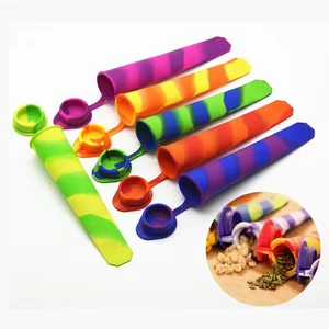 Image of 6 pcs Multicolored Silicone Ice Popsicle molds for ice pops Molds With Attached Lids