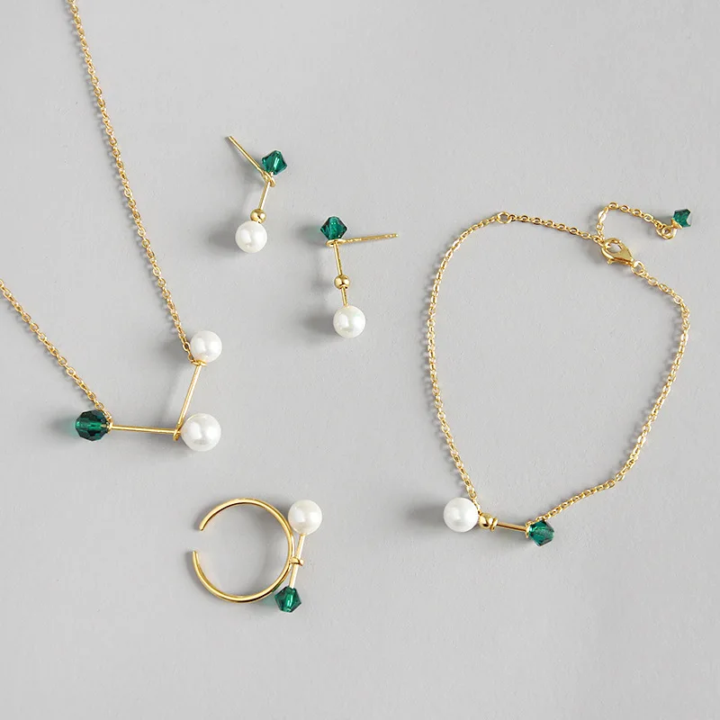 925 sterling silver 18k gold pearl silver jewelry set