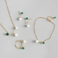 

925 sterling silver 18k gold pearl silver jewelry set