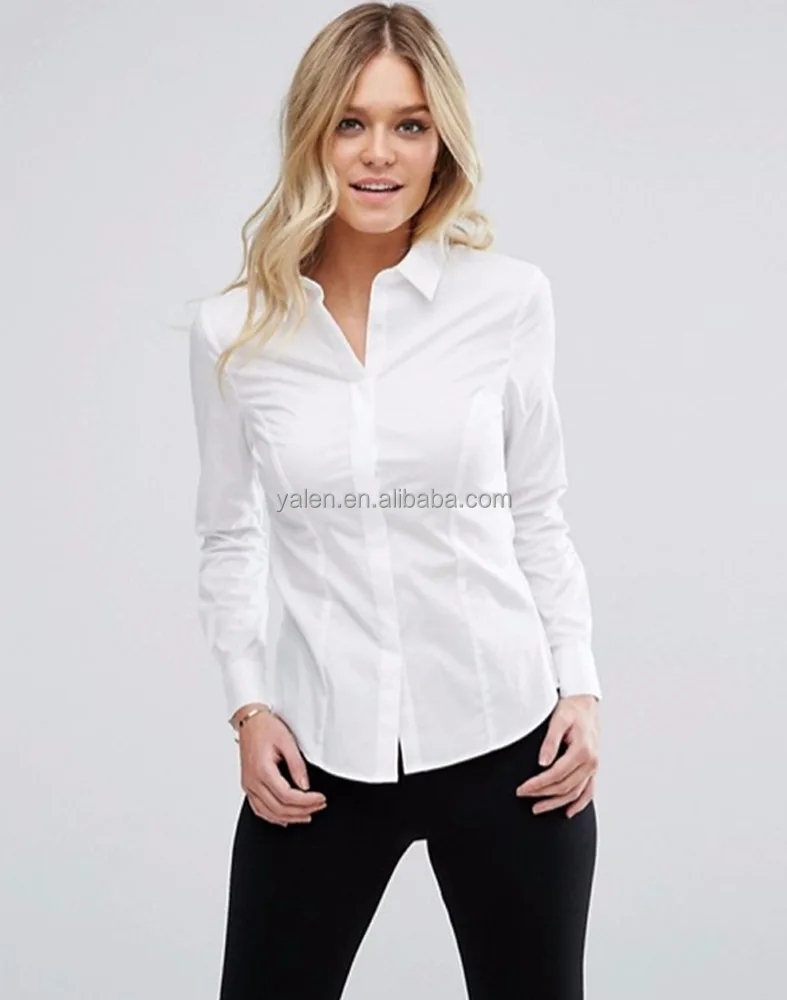 camisa blanca elastica mujer