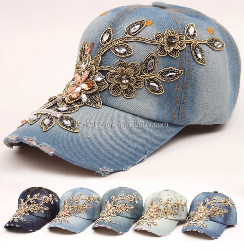 Handmade Diamond Gold Flower Decoration Style Cowboy Baseball Caps