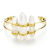 Copper metal with druzy natural stone cuff bangle bracelet in gold