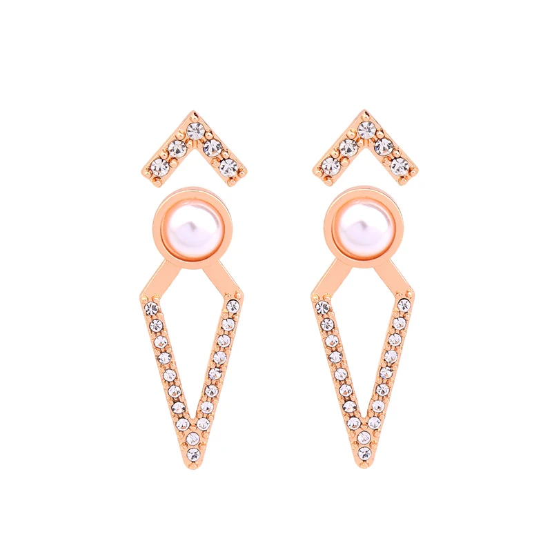 

2020 Custom Jhumka Diamond Zircon Korean Jewelry Handmade Women Gold Plated Square Pearl Arrow Elegant 14k Studs Earrings