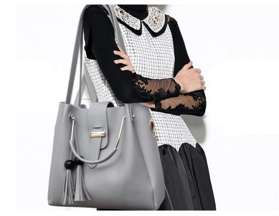 Cheap 3 Piece Set Women Leather Handbag with Fashion Fringe