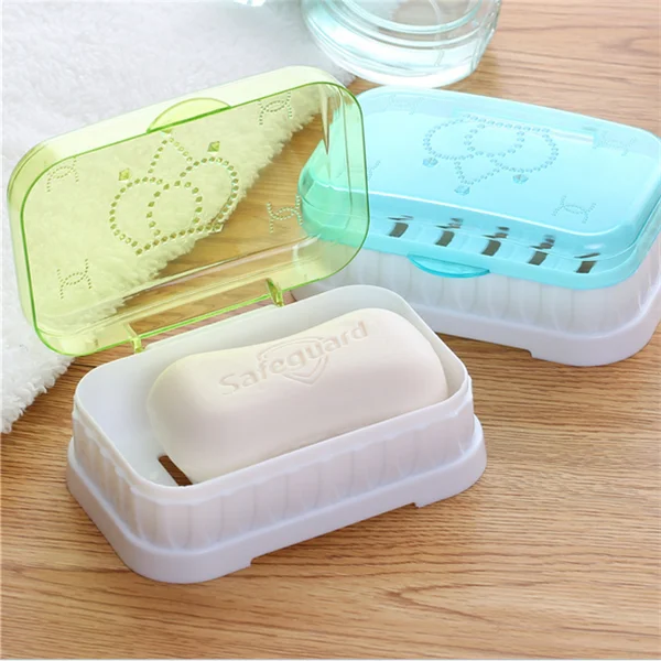 
transparent color Plastic Soap box with lids cover fashion travel home plastic soap box drain and bathroom soap Holder 