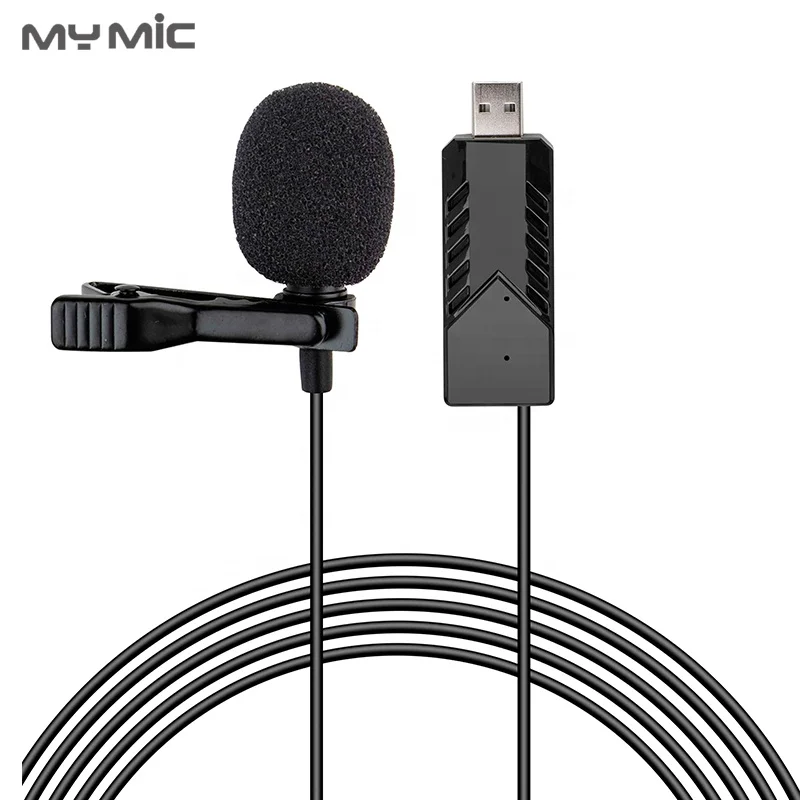 

MY MIC LJU01 Omnidirectional condenser lapel Lavalier usb Microphone with monitor port for PC computer laptop, Black
