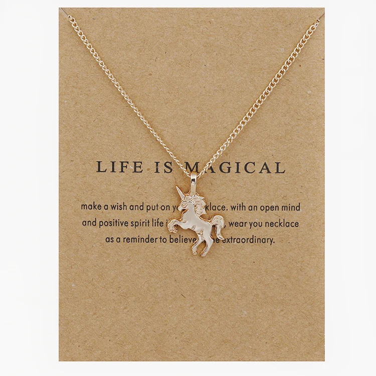 

Women Fashion Jewelry Life Is Magical Mini Unicorn Pendant Magic Statement Necklace, Gold has been out of stock, silver