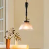 Copper-like single-headed pendant lamp white glass lampshade retro lamp solid wood iron art old East-West industrial wind lamp f