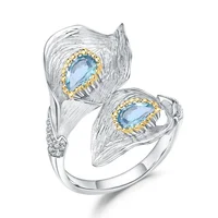 

Abiding 925 Sterling Silver Flower Shape Ring Natural Swiss Blue Topaz Adjustable Rings for Girl