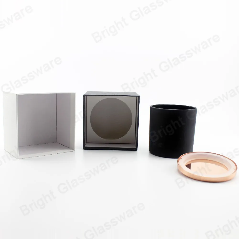 Wholesale Empty 30cl Matte Finished Candle Vessels 10oz Matte Black Glass Candle Jars With Rose 8986