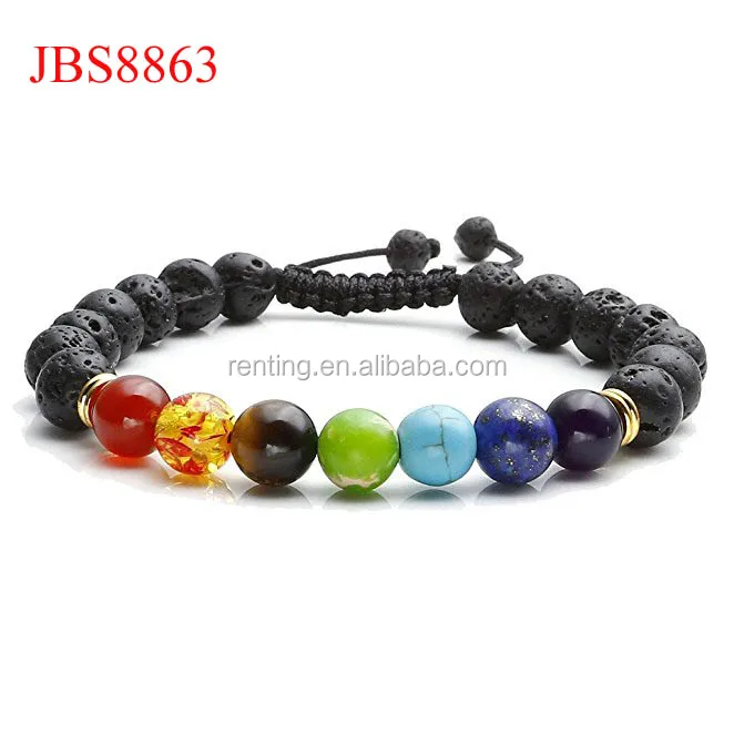 

Hot selling lava stone natural bead essential oil energy gemstone 7 chakra diffuser bracelet