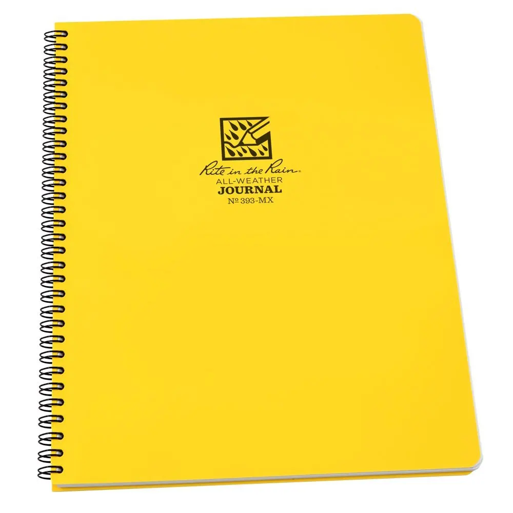 Rite in the Rain All-Weather Side-Spiral Notebook, 8 1/2" x 11", Yellow Cover, Journal Pattern (393-MX)