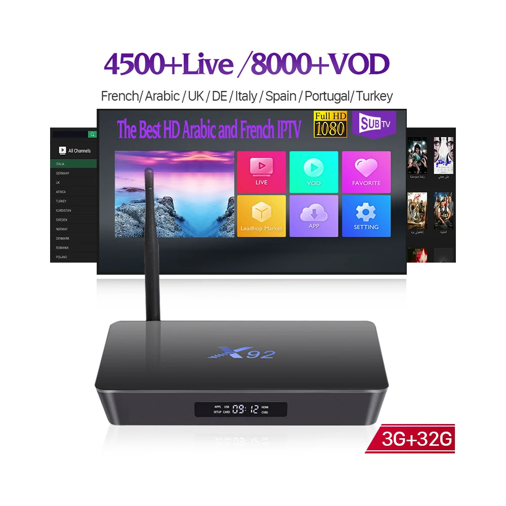 

Amlogic S912 X92 Android TV Box HD 1080P Smart IPTV 3G 32G with SUBTV IPTV Subscription 1 Year