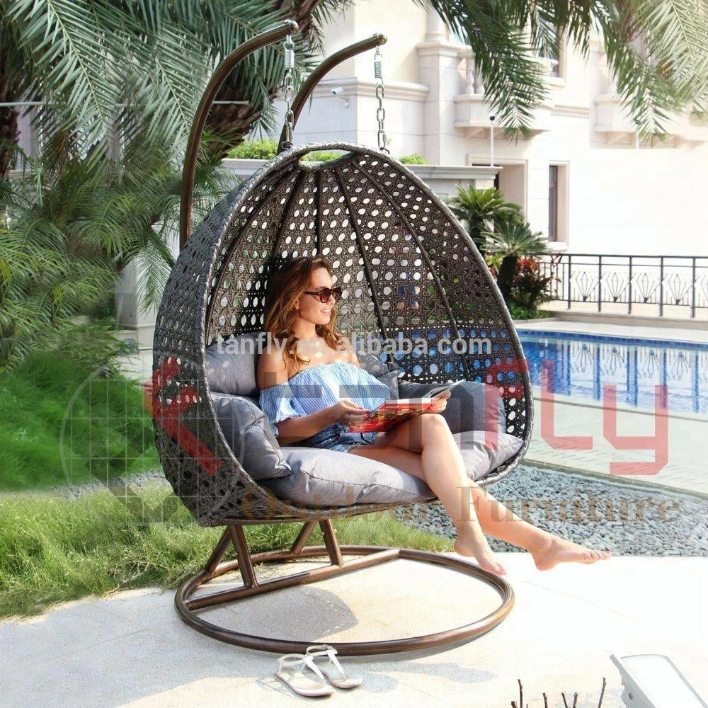 
Patio Rattan Garden Wicker Outdoor Furniture Double Seater Outdoor Hammock Egg Hanging Swing Chair 