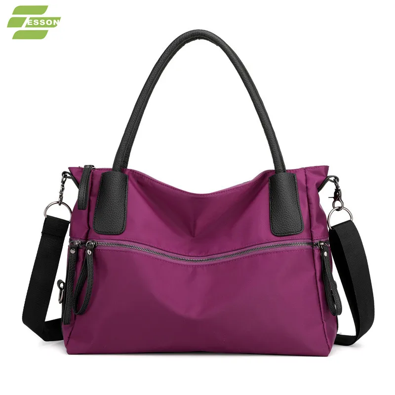 

Lady fashion handbag casual tote woman women leisure nylon fabric document shoulder walker outdoor big capacity size bags bag, Black or as picture
